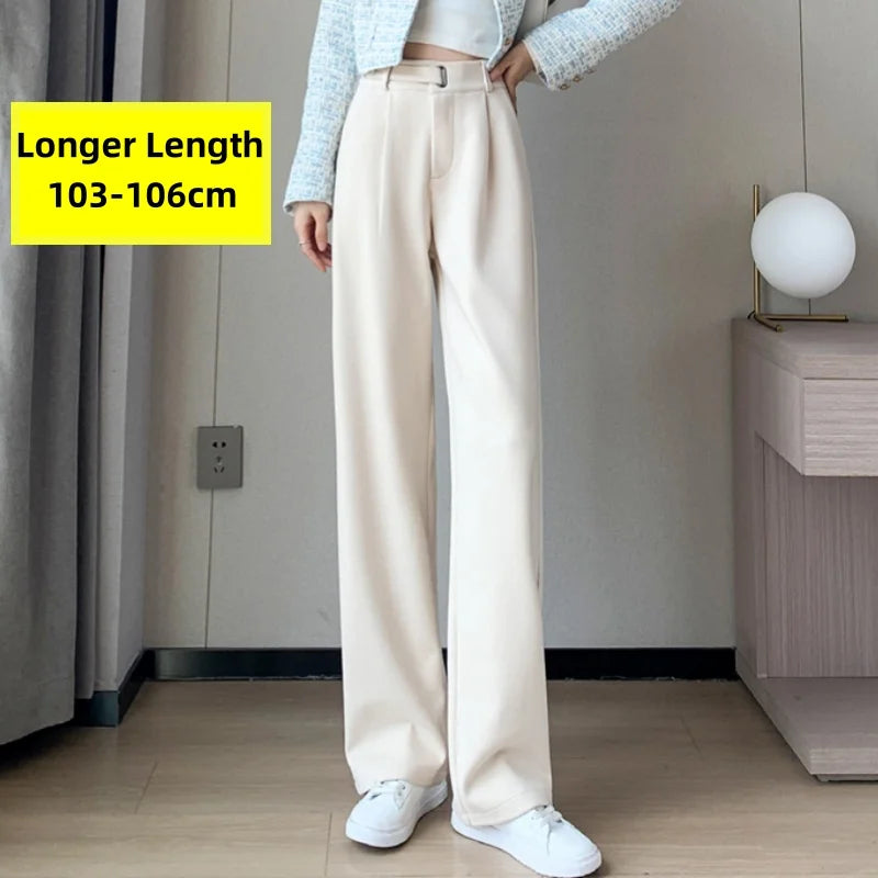 Seoulish Autumn Winter Thicken Woolen Casual Loose Full Length Pants 2025 New Button High Waist Chic Wide Leg Trousers Female