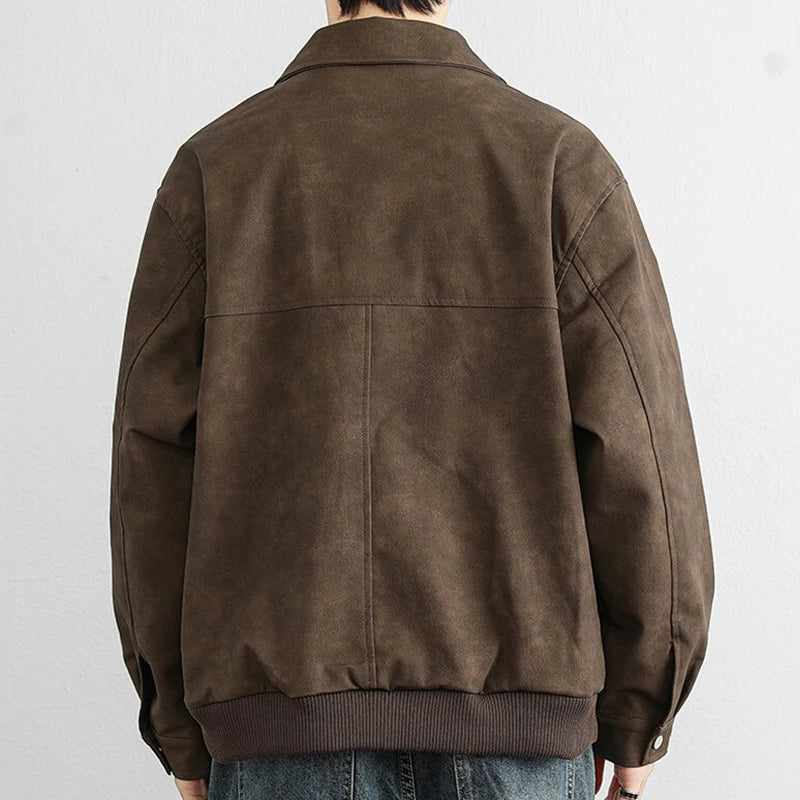 Autumn American Leather Suede Jaqueta Masculina Korean Fashion Casual Zipper Bomber Jacket 2025 New Y2K Streetwear Cargo Coats