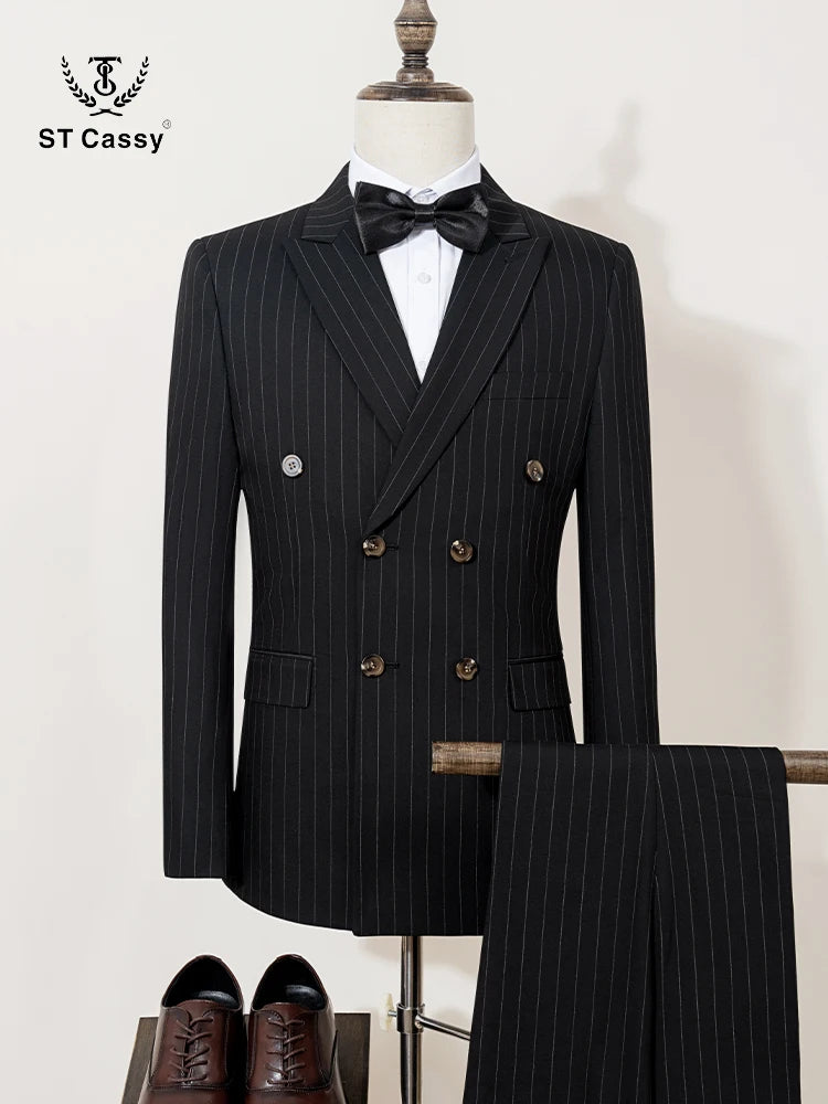 ST Cassy High quality balck striped suits for men slim fitting luxury man clothing elegant mens suit Wedding trends costumes