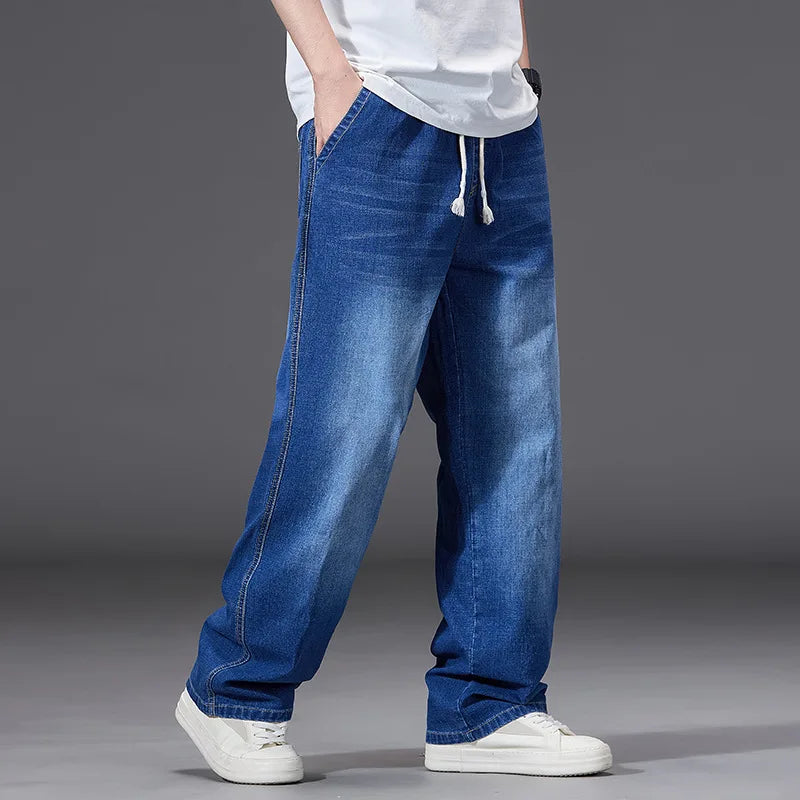 8XL Oversized Baggy Jeans Men Grey Casual Streetwear Jeans Men's Cotton Denim Pants Jean Elastic Waist Breathable Loose Trousers