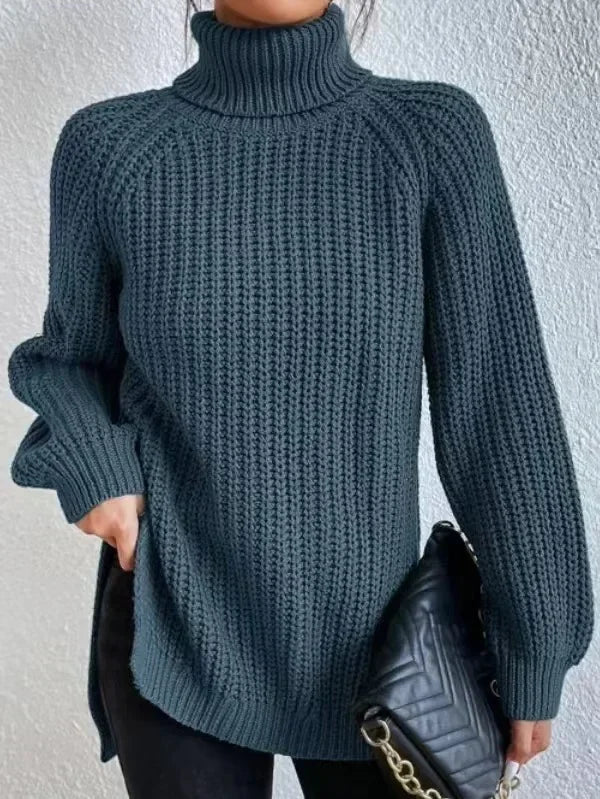 Turtleneck Y2k Kintted Sweater Women Split Crochet Jumper Top E-girl Pullover Spring Autumn Winter Thick Sueter Work Jumpers