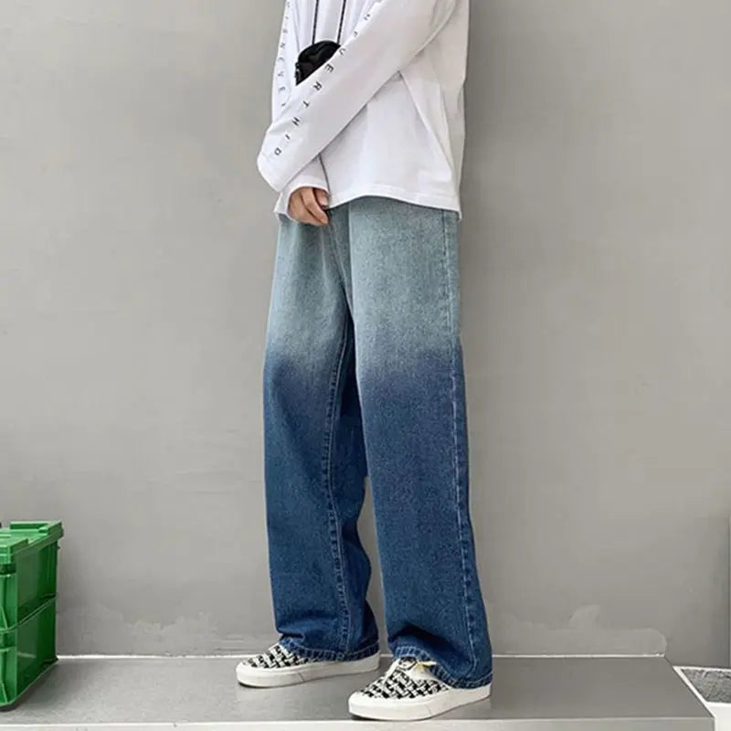 High Street Jeans Straight Leg Loose Flare Pants Men's Cargo Trousers Mens Designer Clothes Y2k Style Pant Male Man Denim Flared