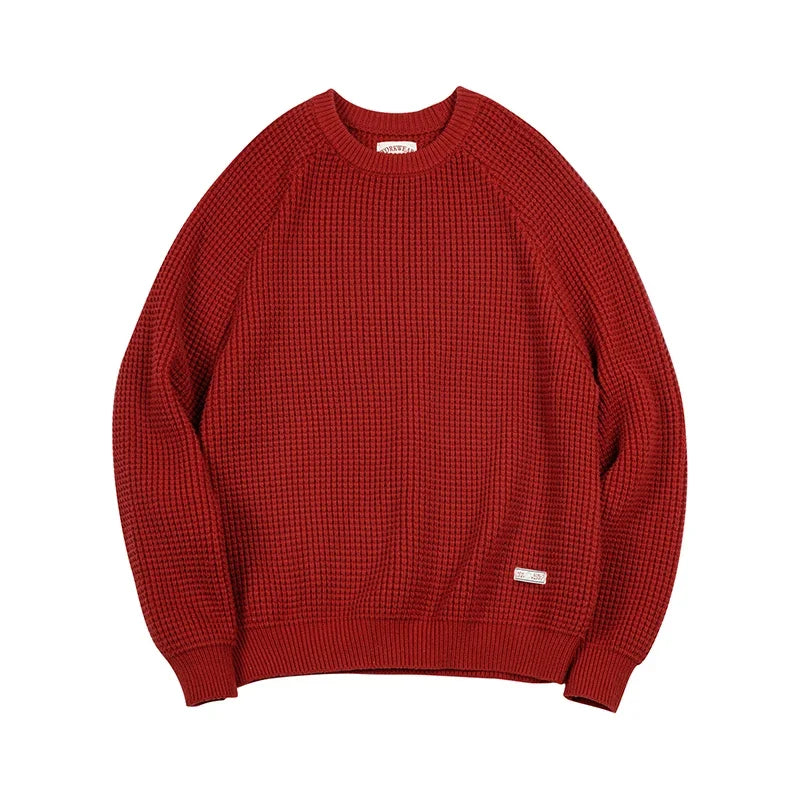 Maden Women’s Knitted Sweater Pineapple Texture Loose Thickened Pullover Knitwear Raglan Sleeve Green Autumn Winter Tops