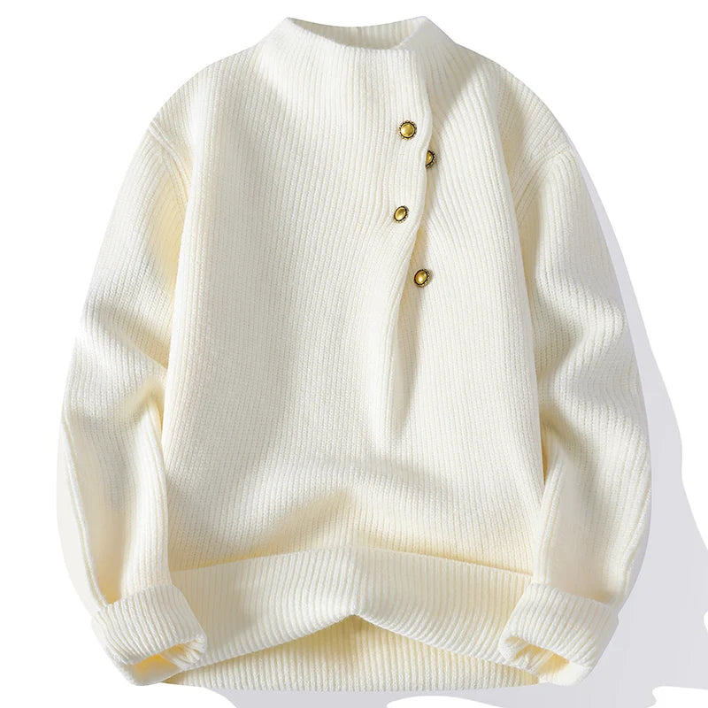 2025 Autumn Winter Basic Solid Colour Pullover Sweater Men's Knitted Sweater Button Design Knitted Top Soft Versatile Sweater