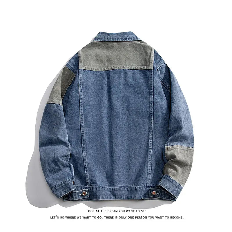 Men's Denim Jacket Oversize Spliced Color Blocking Spring Autumn Jacket Hip Hop Menswear Japanese Style Male Jeans Jacket
