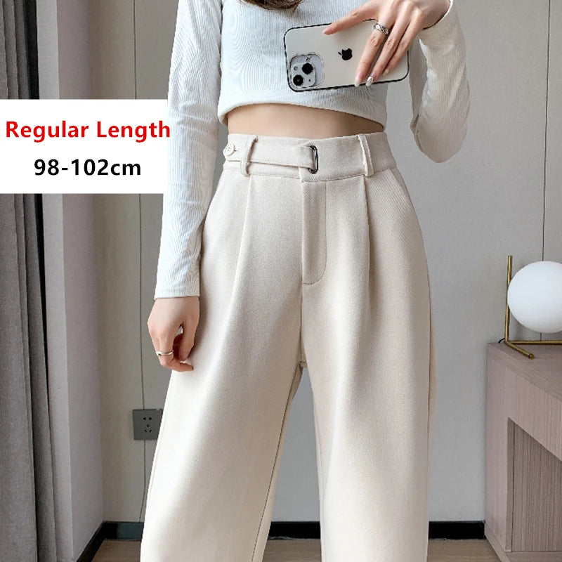Seoulish Autumn Winter Thicken Woolen Casual Loose Full Length Pants 2025 New Button High Waist Chic Wide Leg Trousers Female