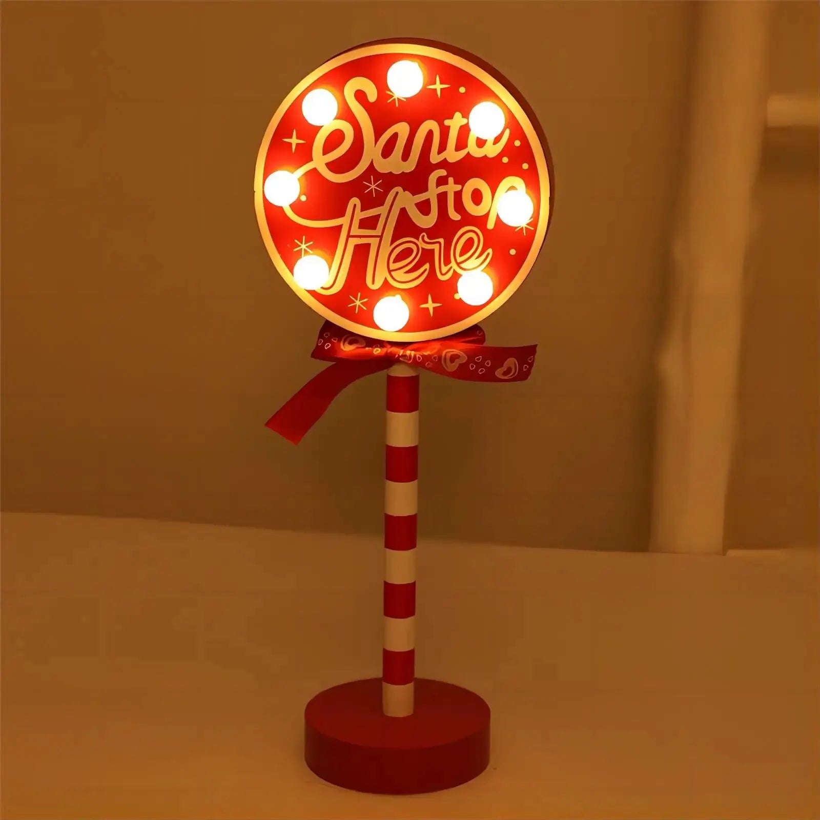 LED Santa Stop Here Light – Christmas Tree Topper, Window & Desk Decorative Lamp