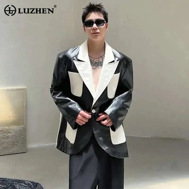 LUZHEN 2025 New Original Color Contrast Design Men's Leather Jacket High Quality Fashion Elegant Temperament Luxury Coat JY1051