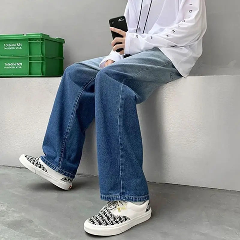 High Street Jeans Straight Leg Loose Flare Pants Men's Cargo Trousers Mens Designer Clothes Y2k Style Pant Male Man Denim Flared