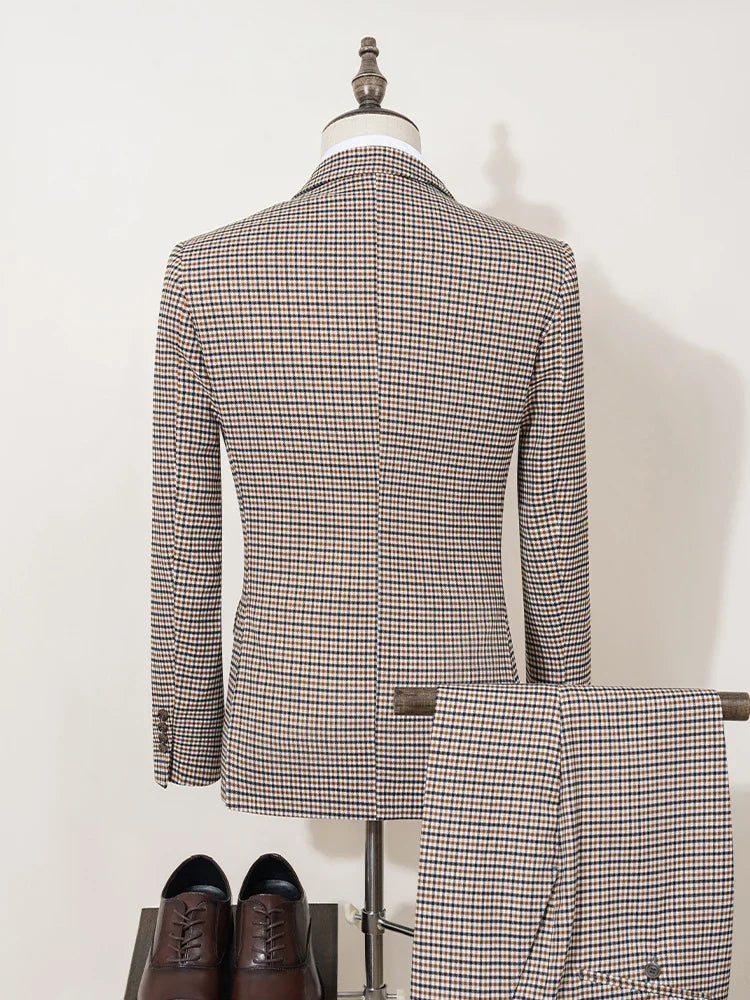 ST Cassy Fashionable Plaid suit High-end Brand Business Slim Fit Casual Party Dress Male Groom Wedding Blazers Double Breasted