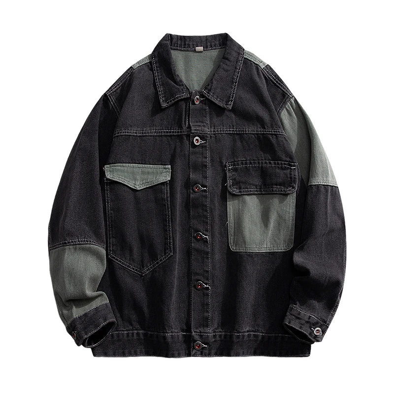 Men's Denim Jacket Oversize Spliced Color Blocking Spring Autumn Jacket Hip Hop Menswear Japanese Style Male Jeans Jacket