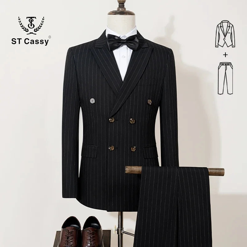 ST Cassy High quality blue striped suits for men slim fitting luxury man clothing elegant mens suit Wedding trends costumes
