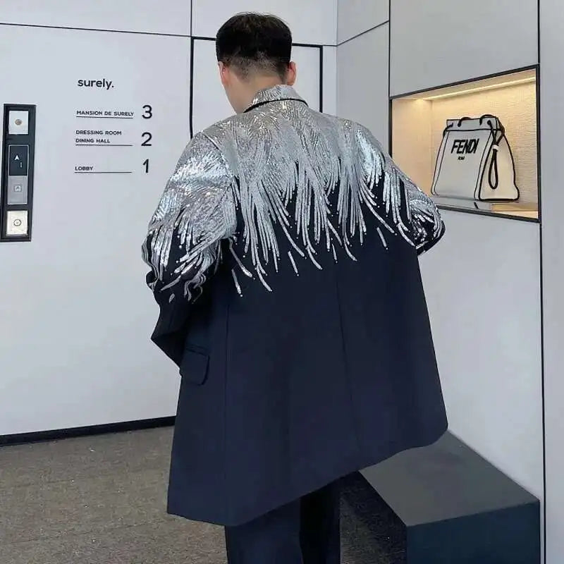 LUZHEN Sequin Personality Pattern Fashion Blazer Casual 2025 Design Coat Men's Elegant Temperament  Handsome Loose Jacket Fe5995