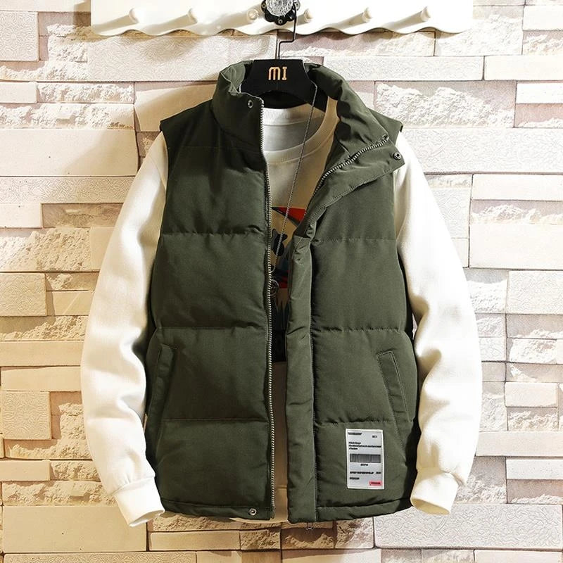 Winter New Men Warm Waistcoat Vest Japanese Streetwear Zip-up  Sleeveless Jacket Stand Collar Large Size M-5XL Male Jackets