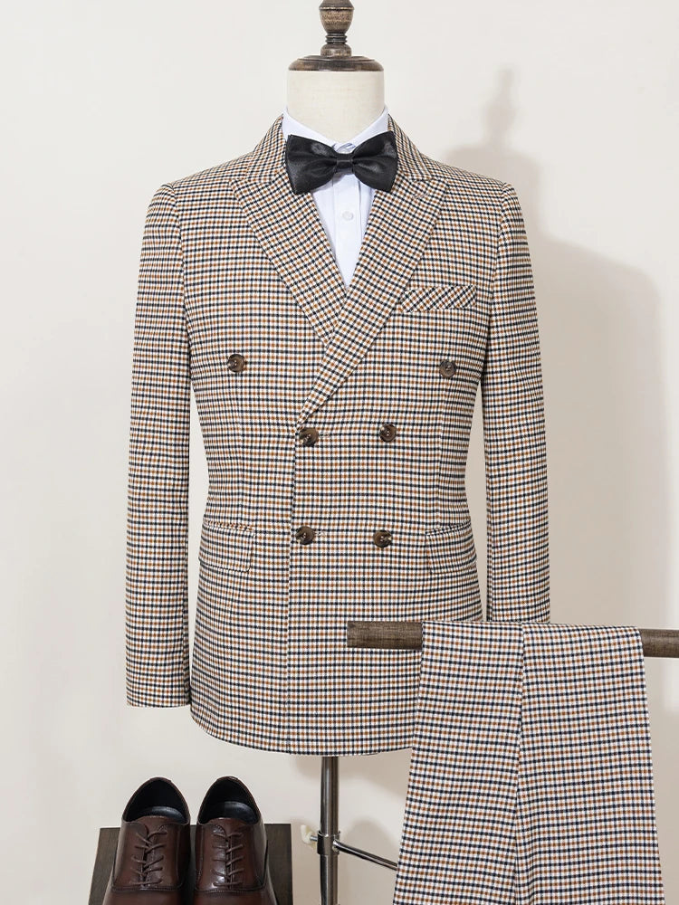 ST Cassy Fashionable Plaid suit High-end Brand Business Slim Fit Casual Party Dress Male Groom Wedding Blazers Double Breasted