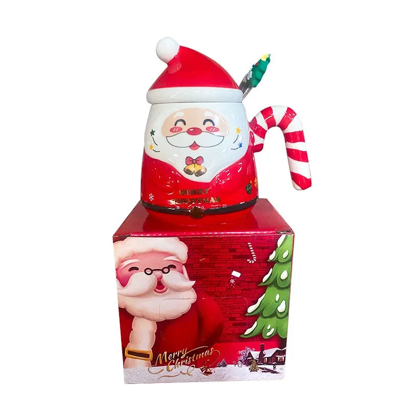 Christmas Gift Selection Cartoon Santa Mug, Ceramic Mug with Lid & Spoon, Gift Box Packaging, Create a Warm Christmas Atmosphere