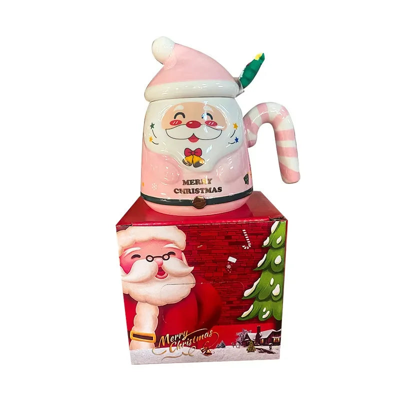 Christmas Gift Selection Cartoon Santa Mug, Ceramic Mug with Lid & Spoon, Gift Box Packaging, Create a Warm Christmas Atmosphere