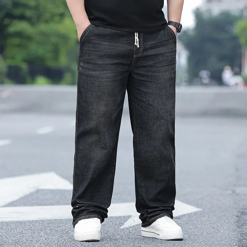8XL Oversized Baggy Jeans Men Grey Casual Streetwear Jeans Men's Cotton Denim Pants Jean Elastic Waist Breathable Loose Trousers