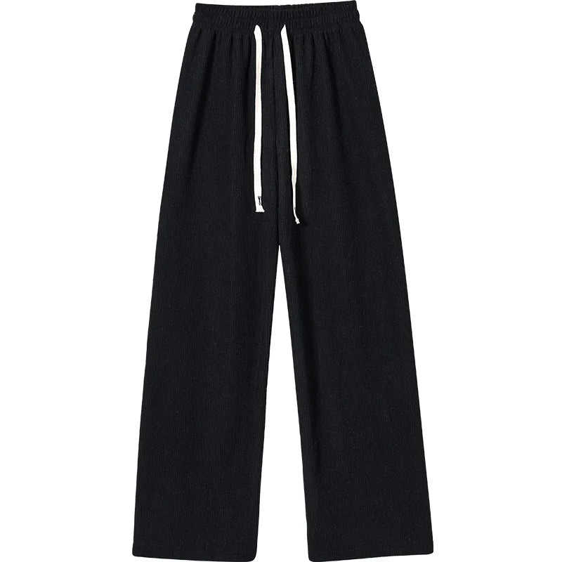 Winter Women Fleece Wide Leg Long Pants Thicken Warm Winter Stright Long Elastic Waist Trousers Casual Loose Female Botton Pants
