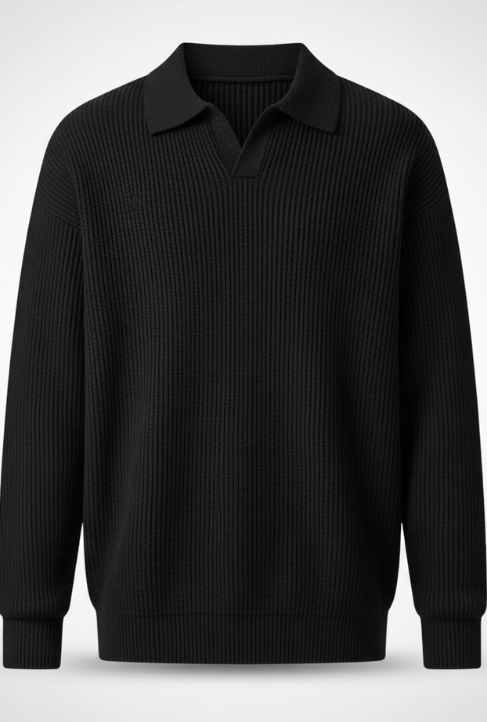 Maden Retro Polo Neck Knit Vertical Woven Polo Shirt Lazy Pullover Sweater Men's Autumn and Winter Lapel Soft Warm