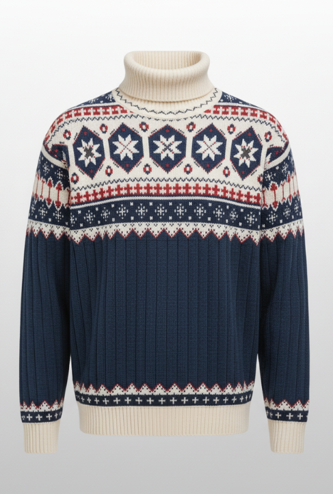 Maden Vintage Fair Isle Knitted Sweater Christmas Warm Turtleneck Knitted Pullover Barn-style Warm Knitwear for Men's Winter